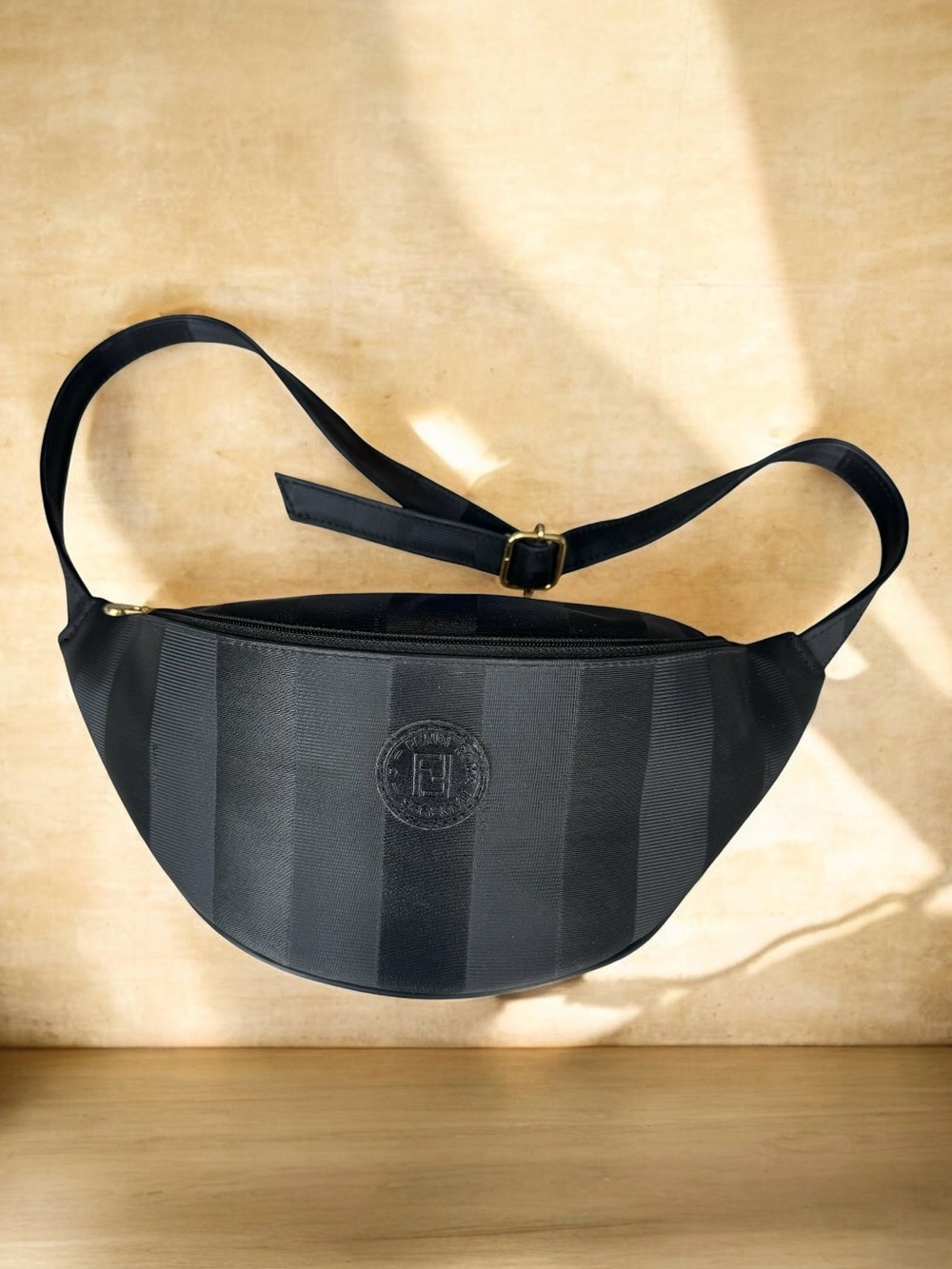 FENDI Vintage Pequin Striped Black Belt Bag Fanny Pack